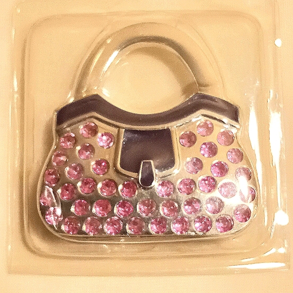 Vintage Purse Valet Purple Pink Rhinestone Jeweled Silver Tone Hook LAST DAY - Picture 1 of 4